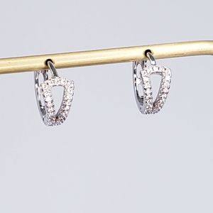 New Rhodium Plated Sterling Silver Pave Huggies Earrings